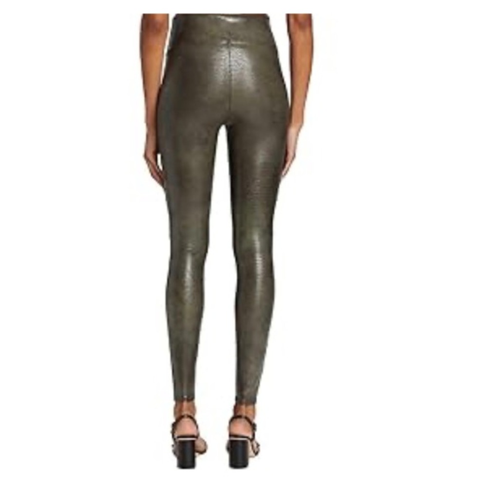 SPANX Faux Leather Crocodile Embossed High Waist Leggings Olive Green M M